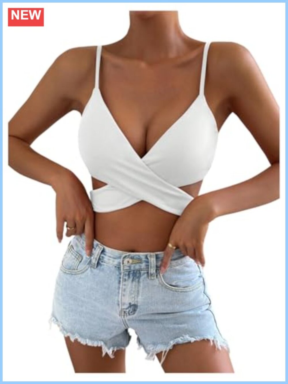Criss Cross Wrap Crop Top Tie Back V Neck Camisole Tank